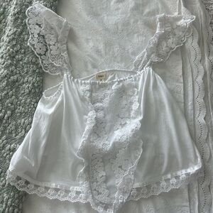 Anthropologie White Lace Trim Top